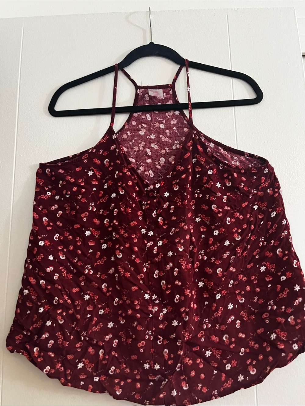 No Boundaries Juniors XL 15-17 Burgundy Floral Racerback Tank Top